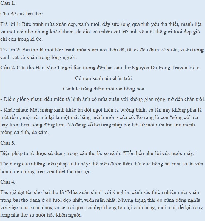 Mùa Xuân Chín Đọc Hiểu