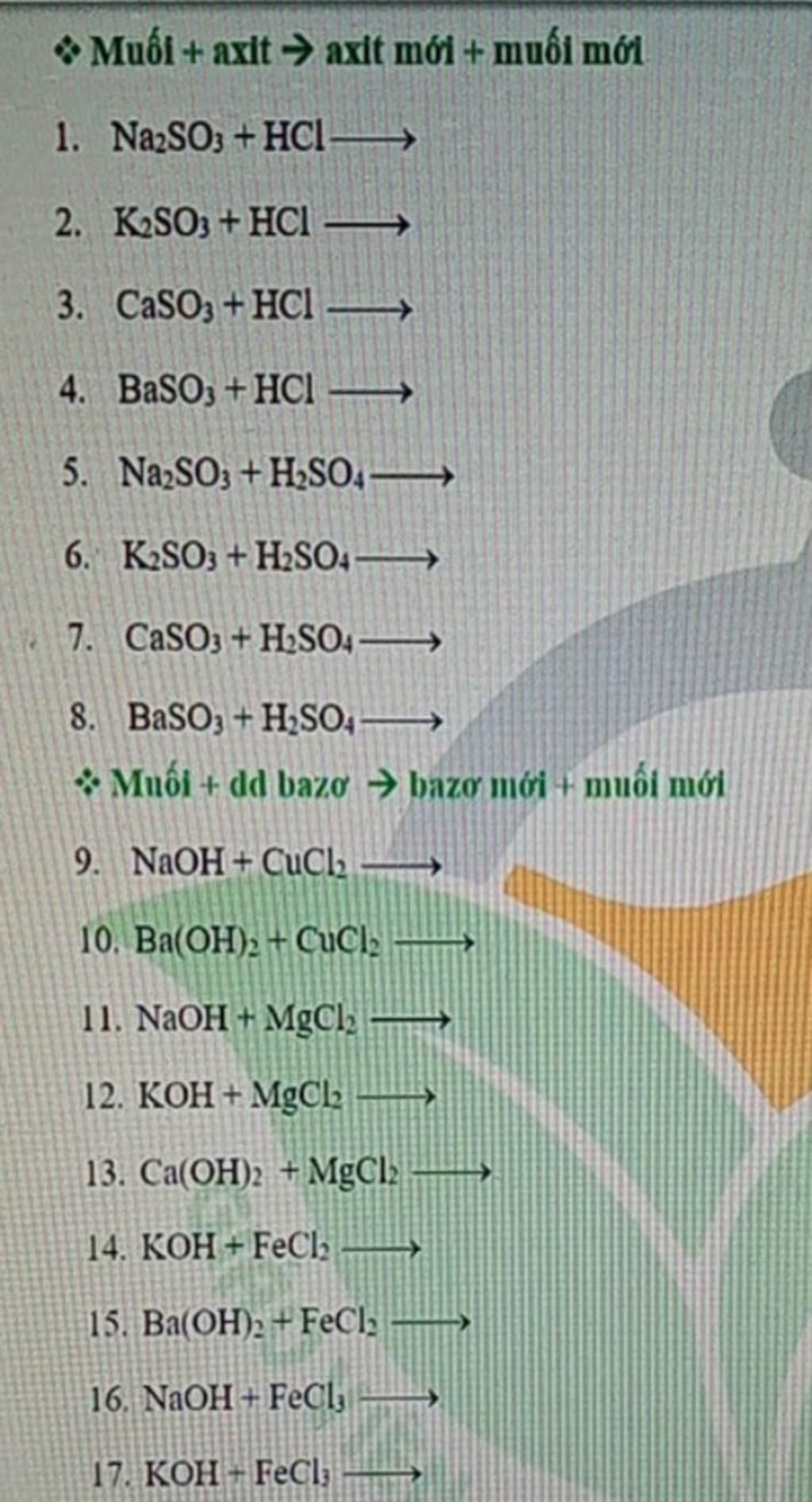 Phản ứng: Muối + Axit → Muối mới + Axit mới