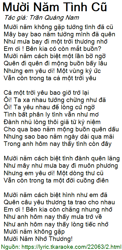 Mười Năm Tình Cũ Lời Bài Hát