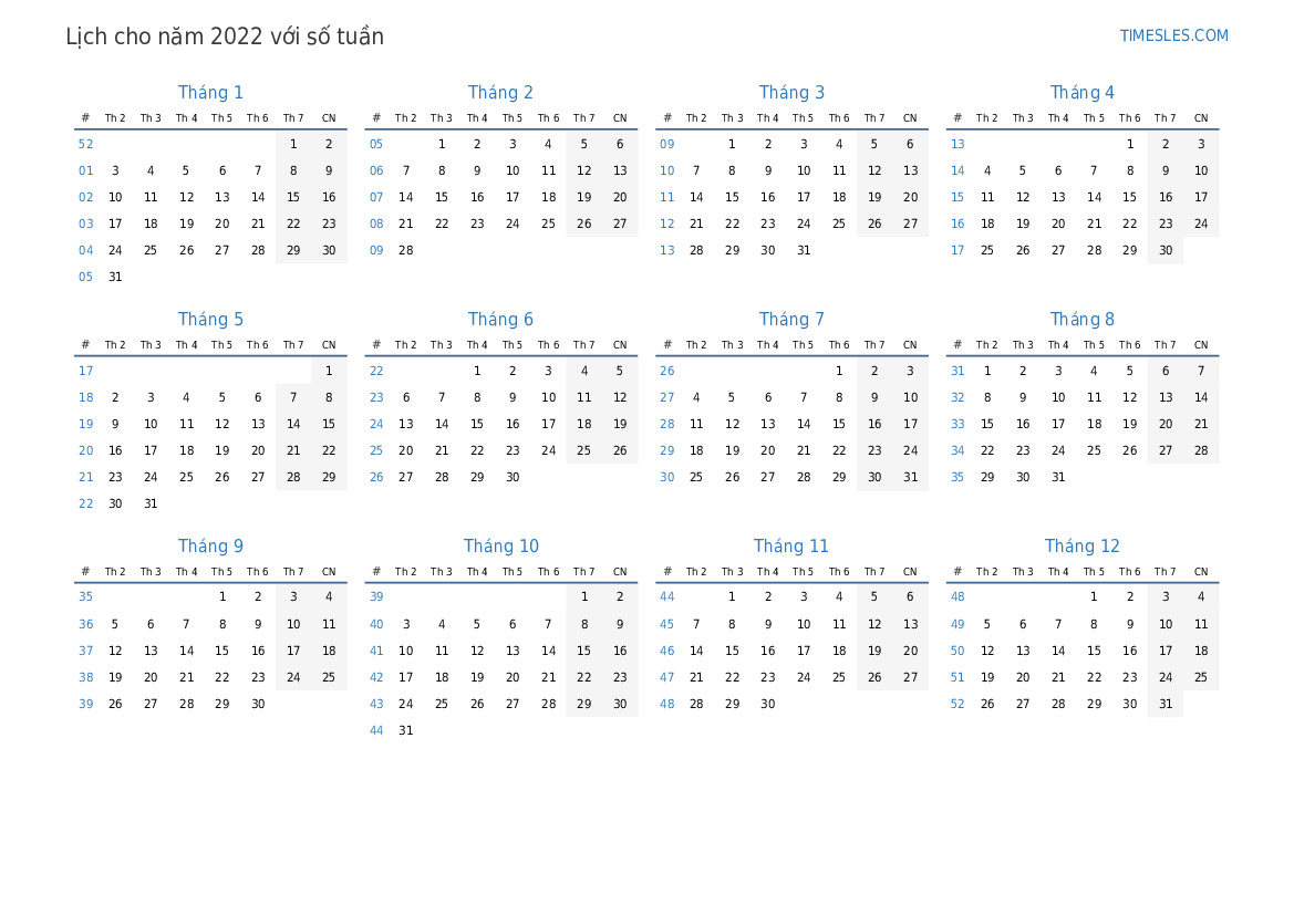 Năm 2022 có bao nhiêu tuần? Gallery 2