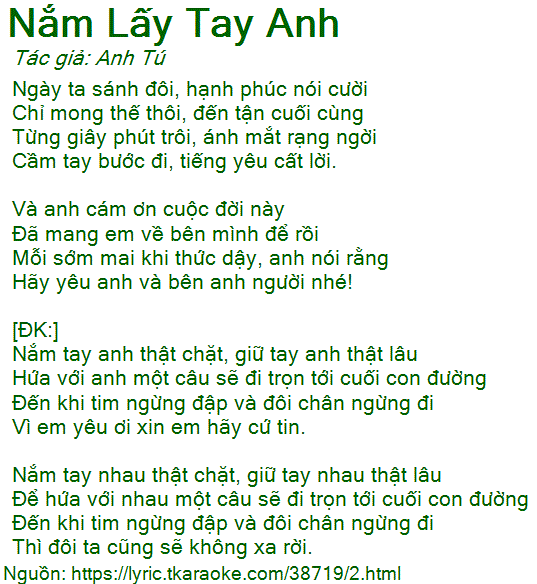 Nắm Tay Anh Thật Chặt Giữ Tay Anh Thật Lâu Hứa Với Anh Một Câu Sẽ Đi Chọn Tới Cuối Con Đường