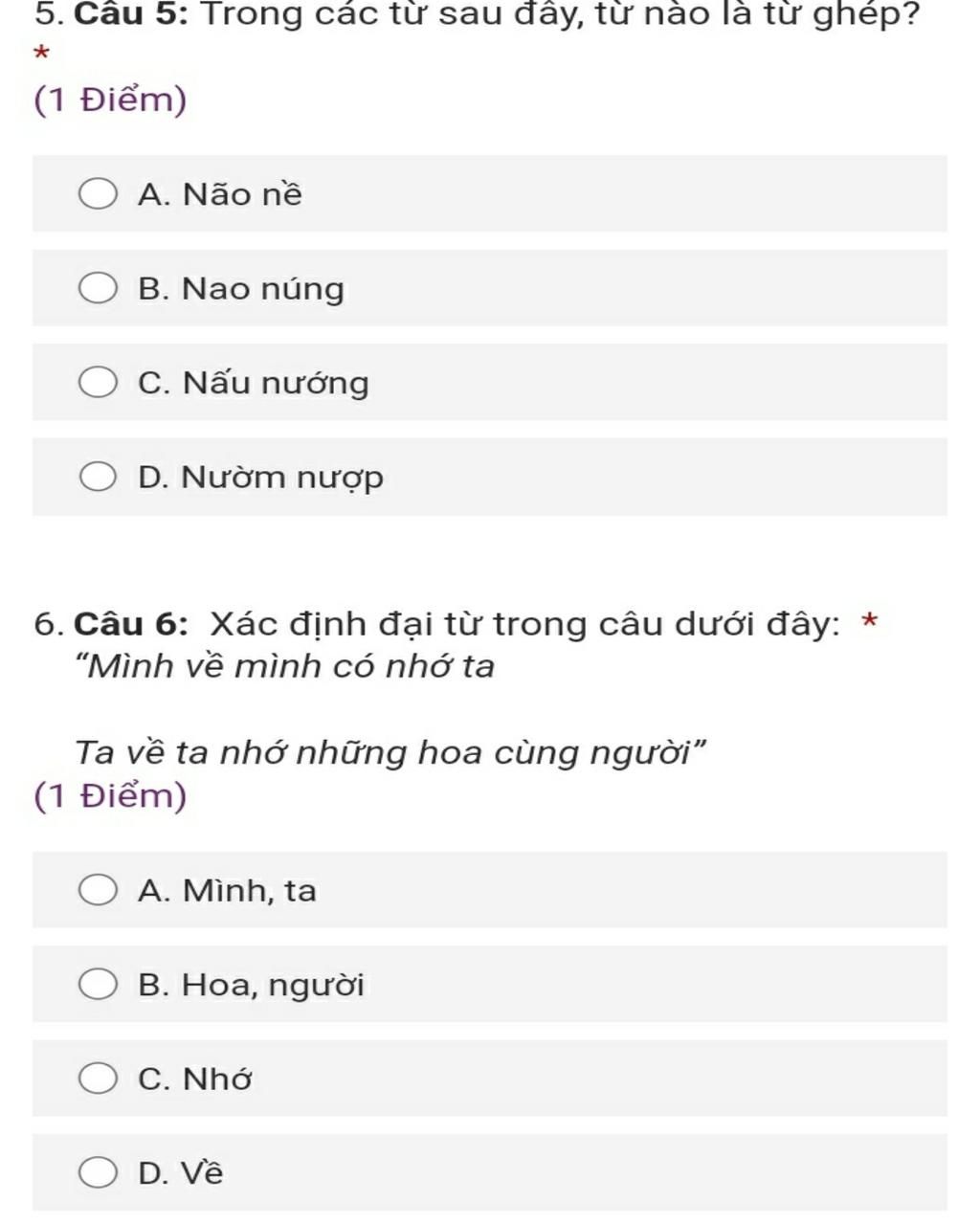 Nao ghép với từ nào?