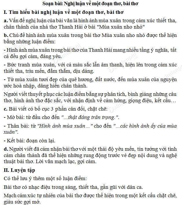 Nghị luận về một bài thơ, đoạn thơ lớp 9