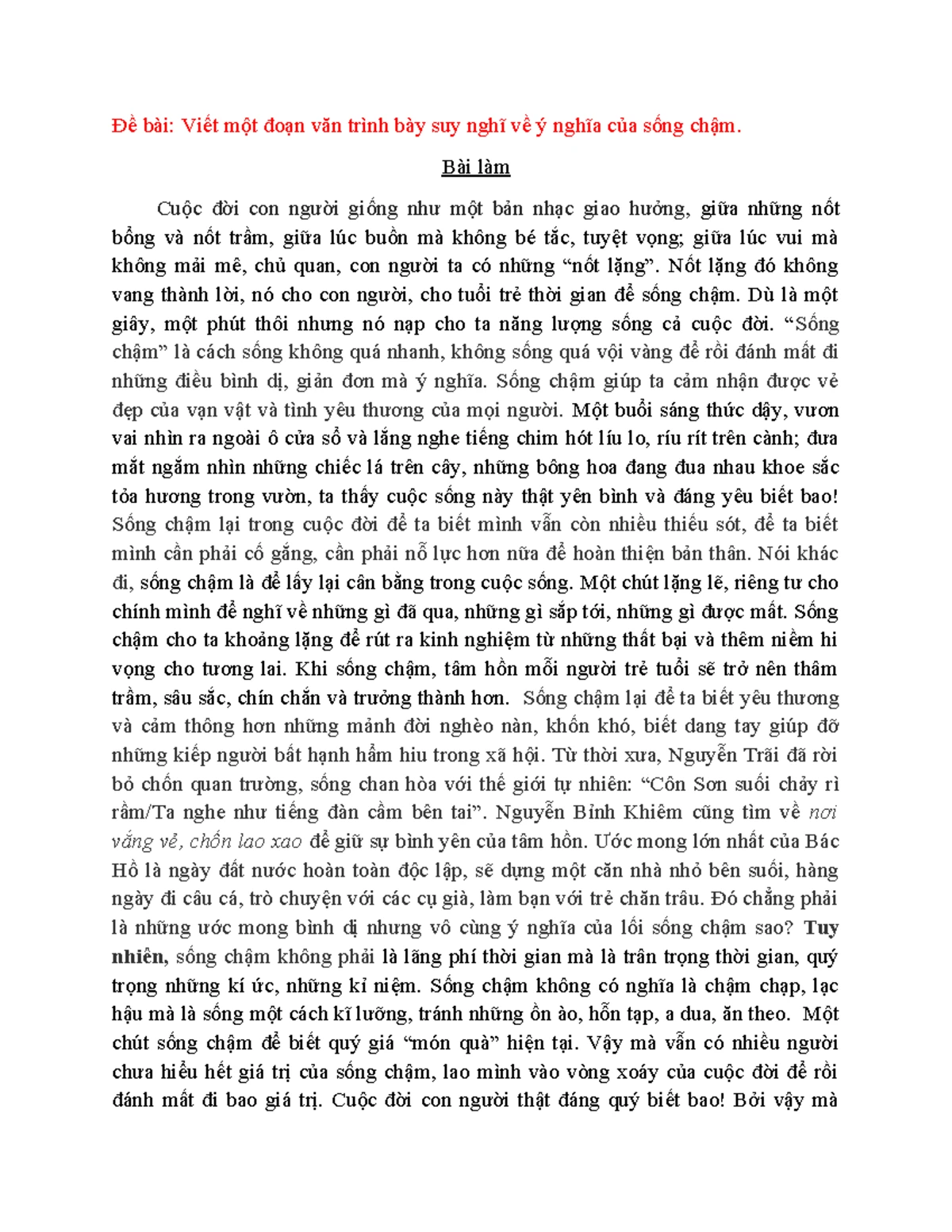 Nghị luận về sống chậm: Tìm lại sự bình yên giữa cuộc sống xô bồ