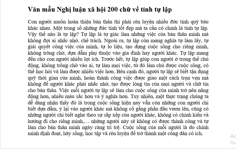 Nghị luận về tính tự lập 200 chữ