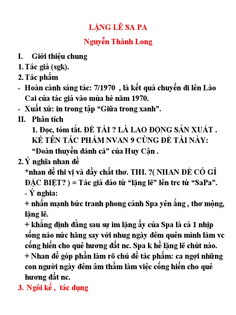 Ngôi kể trong truyện ngắn "Lặng lẽ Sa Pa"