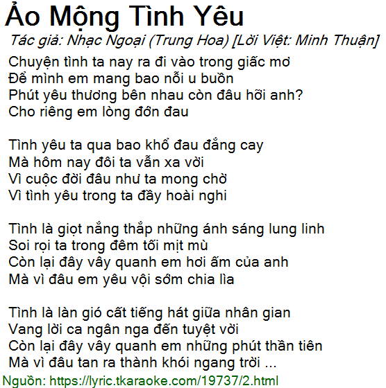 Lời Bài Hát Ảo Mộng Tình Yêu Gallery 1