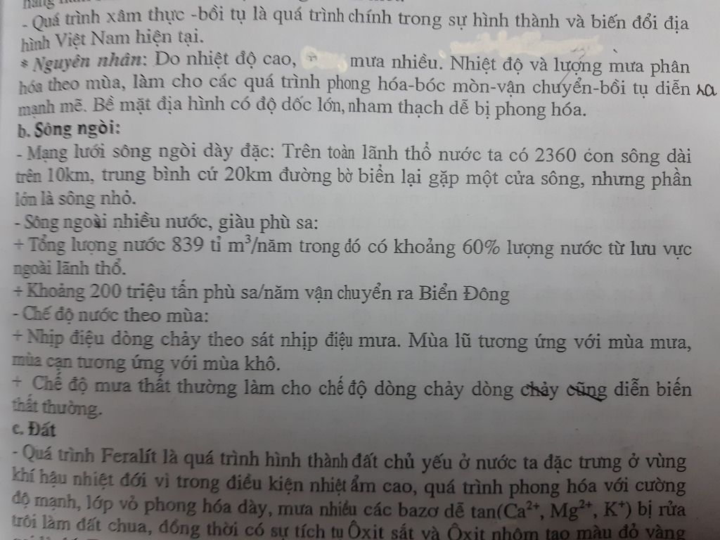 Nguyên nhân hàm lượng phù sa lớn của sông ngòi nước ta