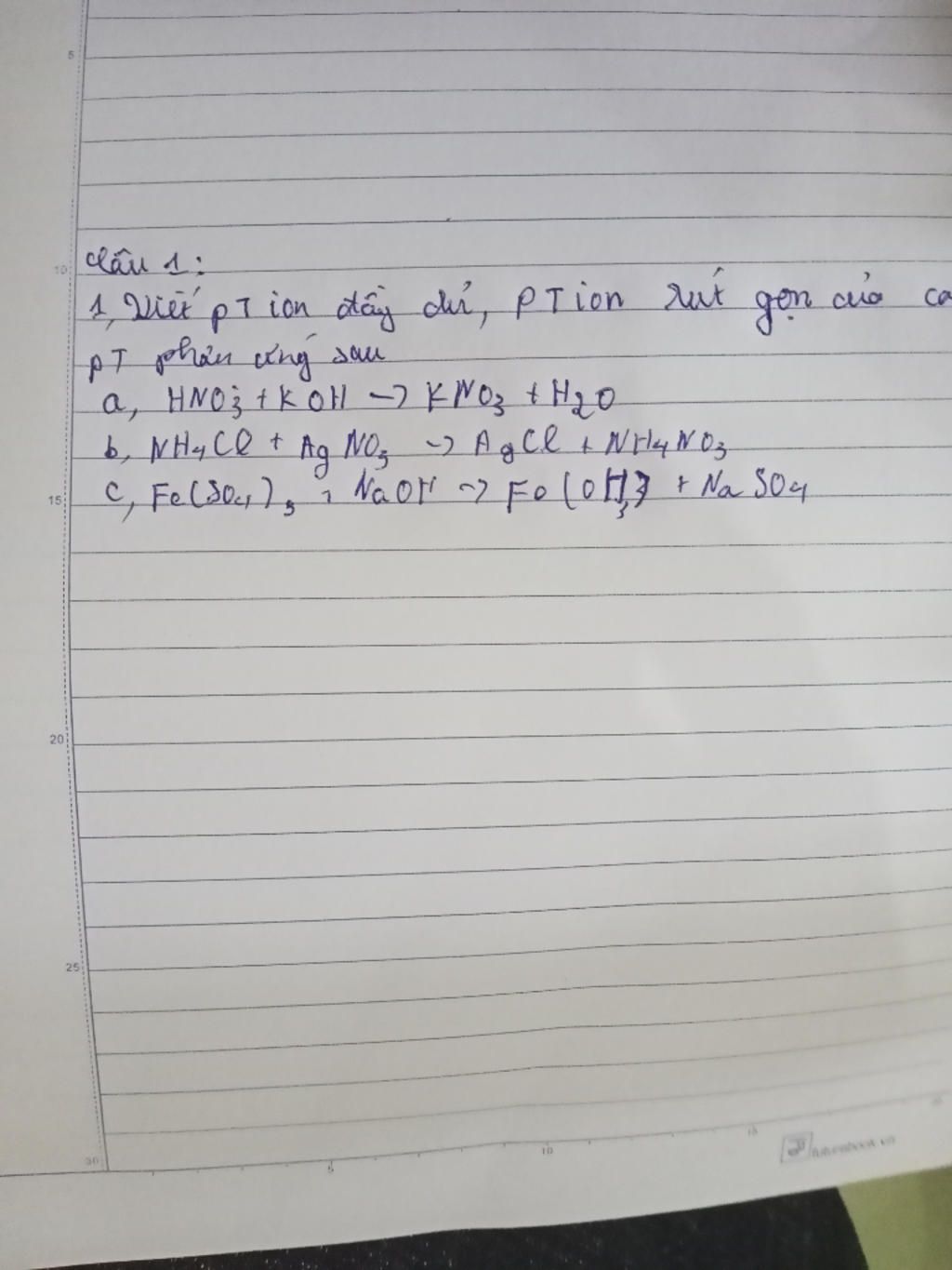 Phương trình ion rút gọn NH4Cl + KOH