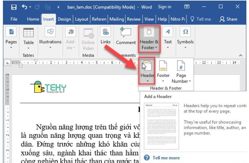 Nhắc lại tiêu đề trong Word