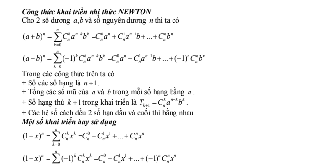 Nhị Thức Newton Lớp 11: Công Thức, Ví Dụ và Bài Tập