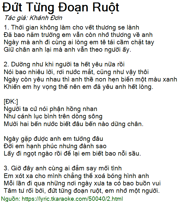 Lời Bài Hát Đứt Từng Đoạn Ruột Gallery 1