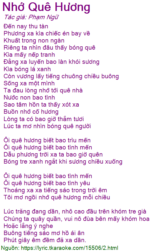 Lời Bài Hát Gợi Nhớ Quê Hương Gallery 2