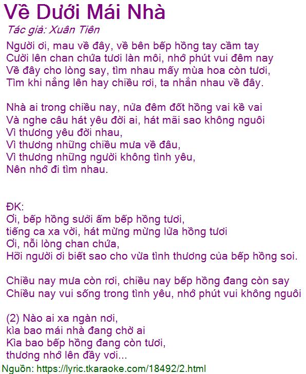 Lời Bài Hát Về Dưới Mái Nhà Gallery 1
