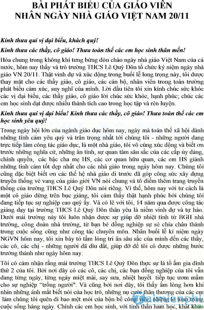 Bài Phát Biểu Của Giáo Viên Ngày 20/11 Gallery 1