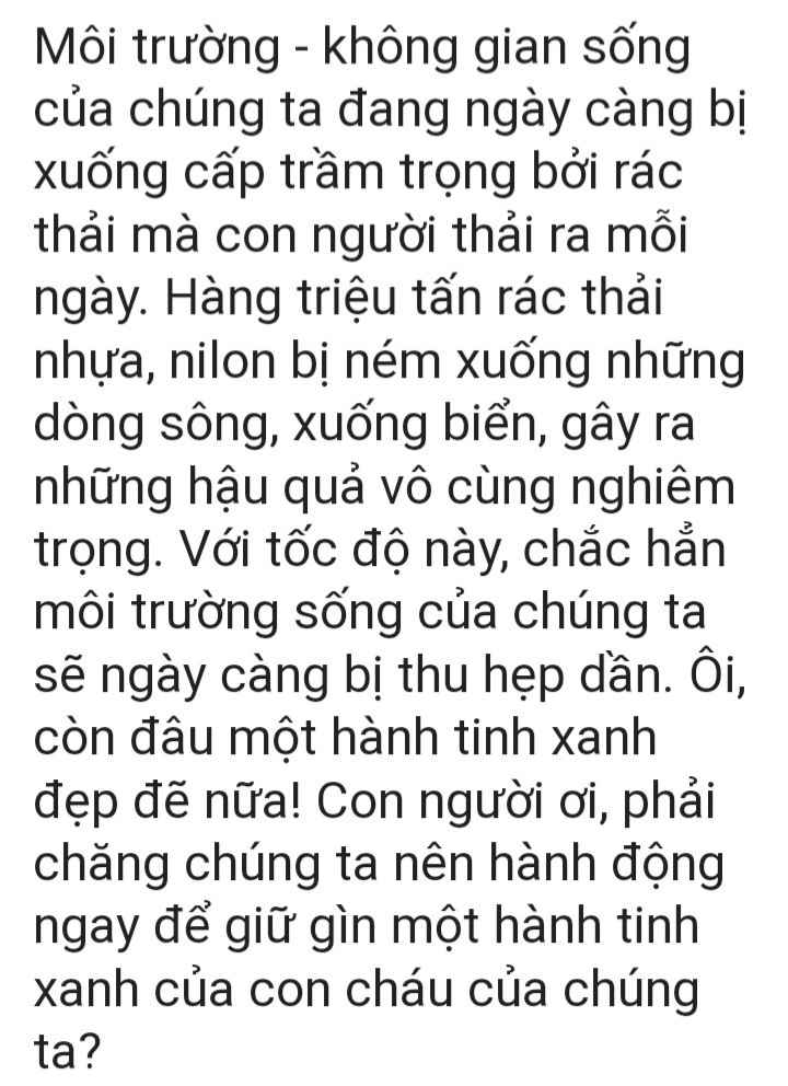 Viết đoạn văn trình bày suy nghĩ của em về bảo vệ môi trường lớp 8 Gallery 2
