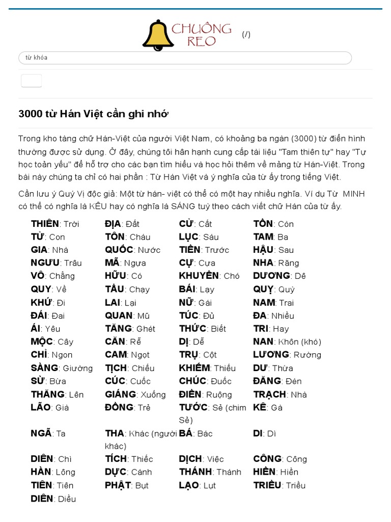 Những Từ Hán Việt Thường Gặp Trong Tiếng Việt Gallery 2