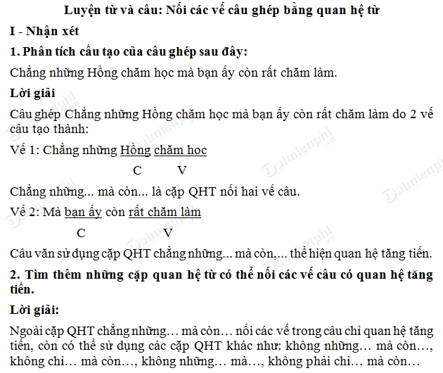 Nối các vế câu ghép bằng quan hệ từ trang 54 Gallery 2