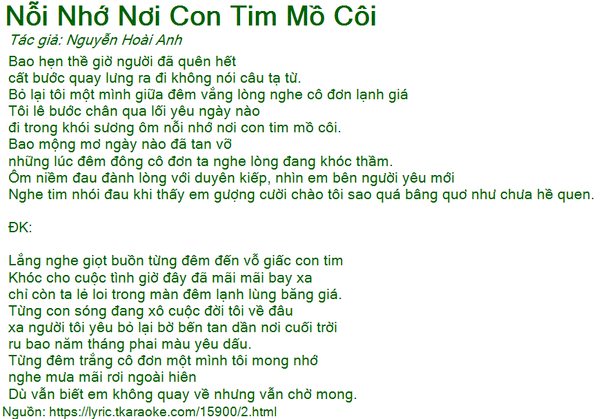 Nơi Con Tim Mồ Côi Giờ Này Nhớ Anh Biết Sao Cho Vừa