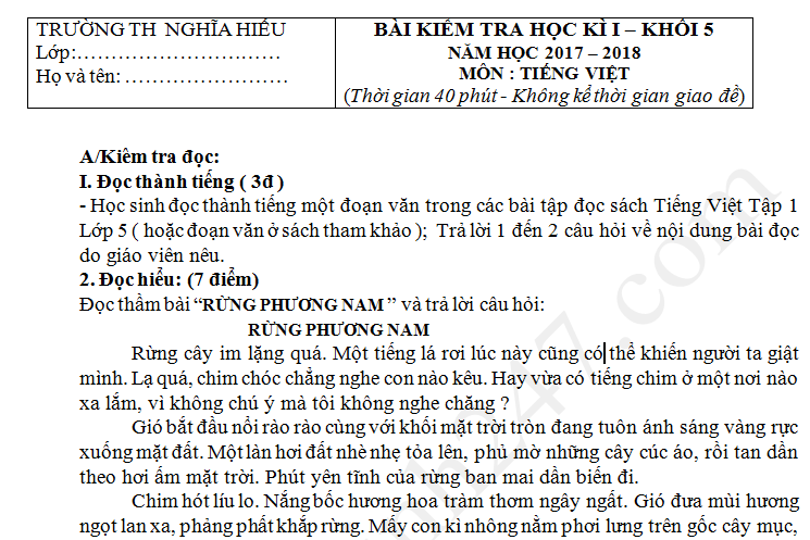 Rừng Phương Nam Lớp 5