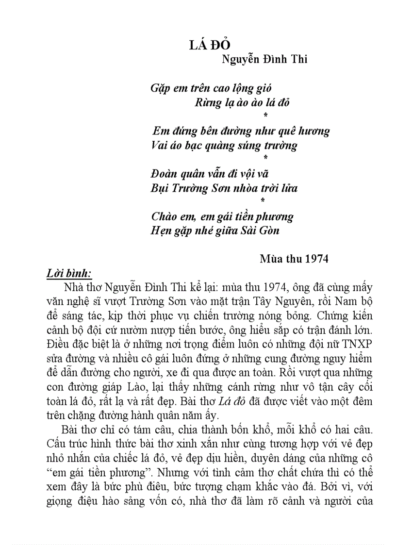 Bài thơ Lá đỏ