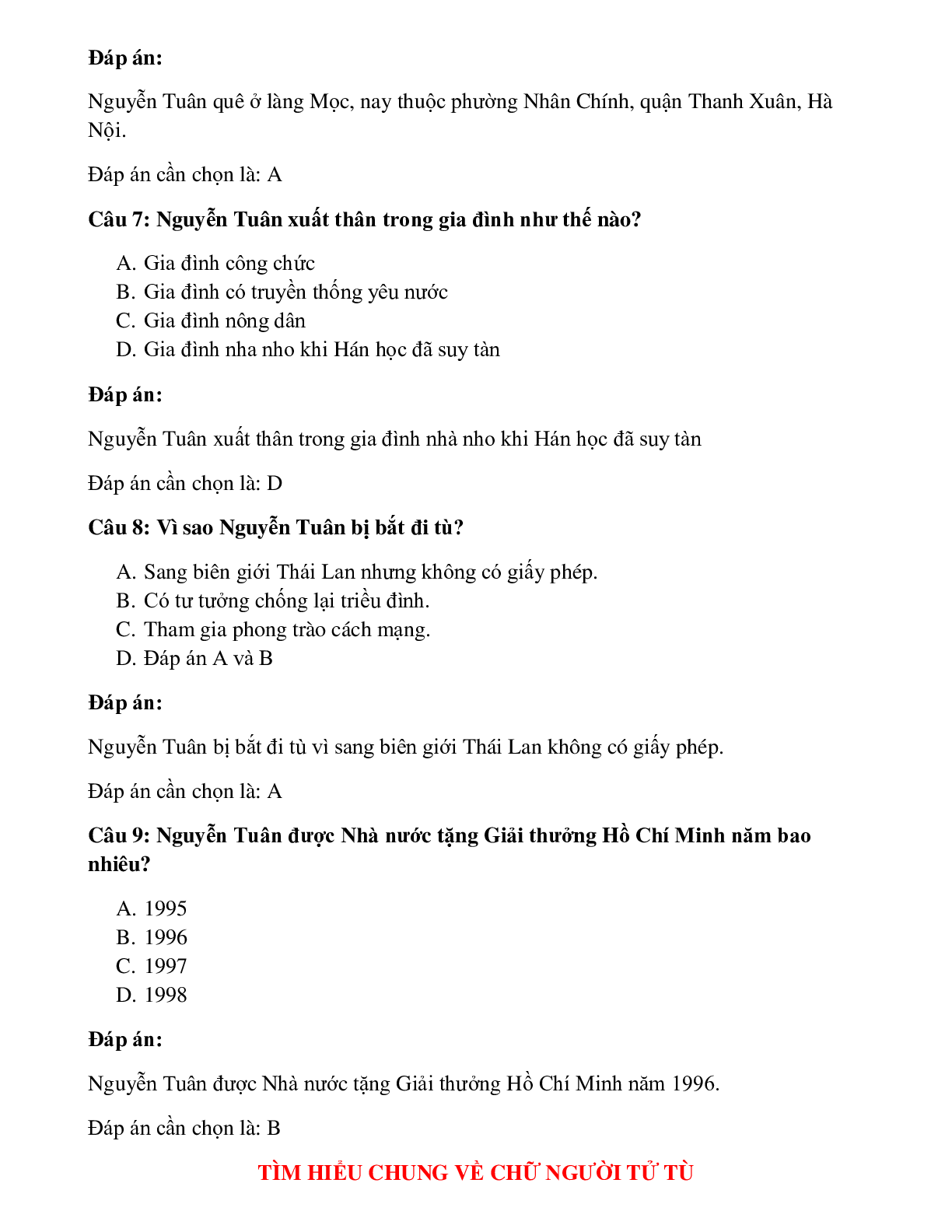 Trắc nghiệm Chữ người tử tù - Kiểm tra kiến thức của bạn Gallery 1