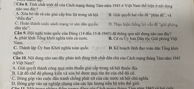 Tính chất dân chủ của Cách mạng Tháng Tám 1945 ở Việt Nam