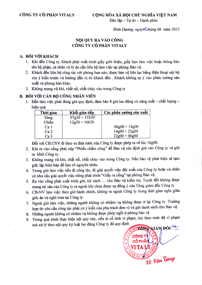 Nội quy ra vào công ty
