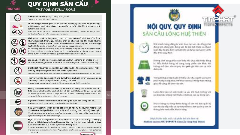 Nội quy sân cầu lông