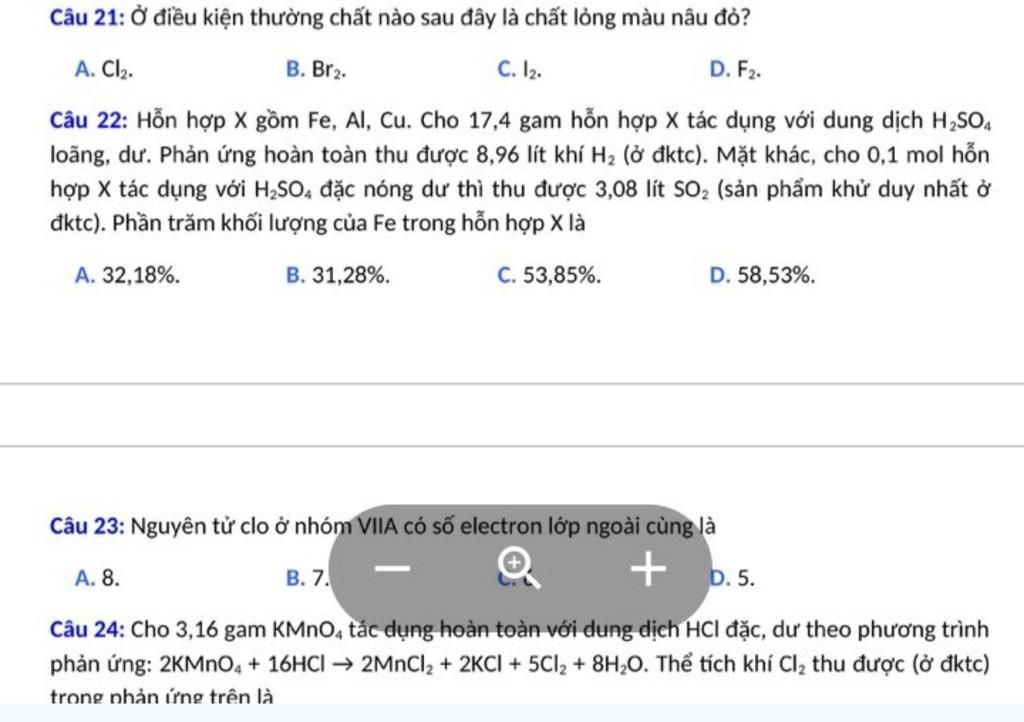 Ở điều kiện thường chất nào sau đây là chất lỏng?