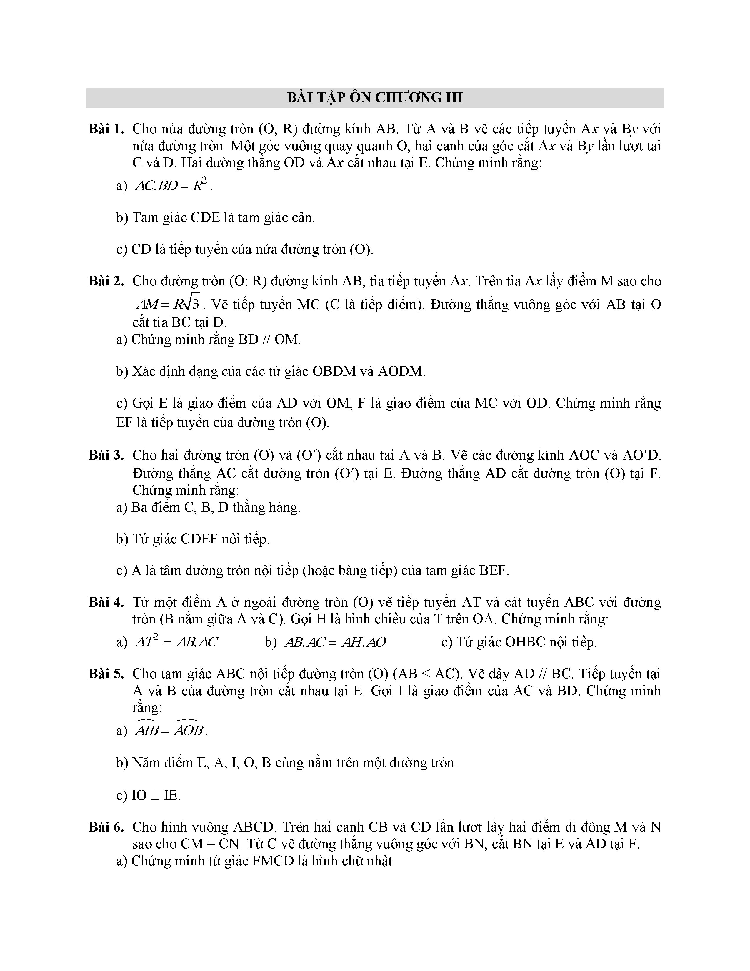 Ôn tập Chương 3 Toán 9 - Hình học