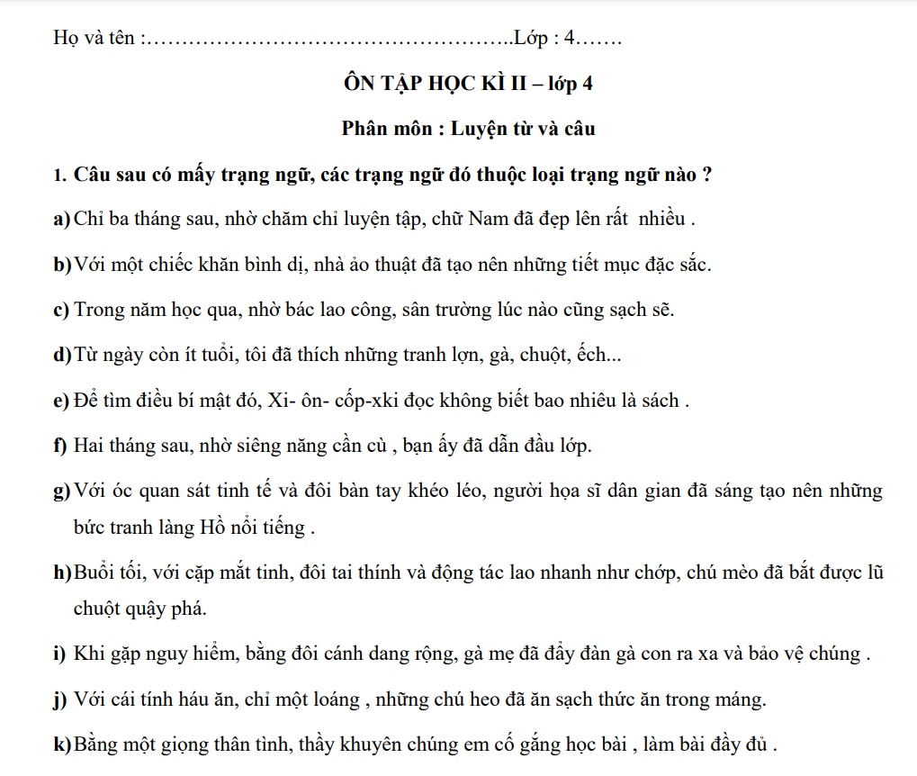 Ôn tập luyện từ và câu lớp 4: Bí quyết giúp con tự tin chinh phục bài kiểm tra