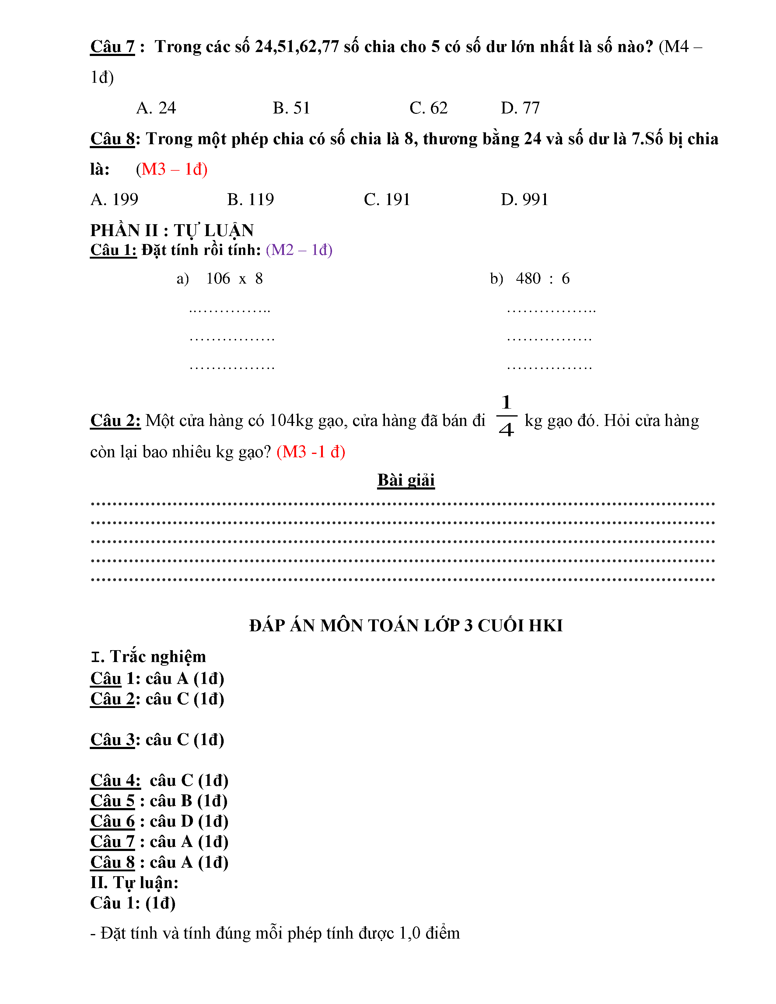 Đề Toán Ôn Tập Lớp 3 Gallery 1