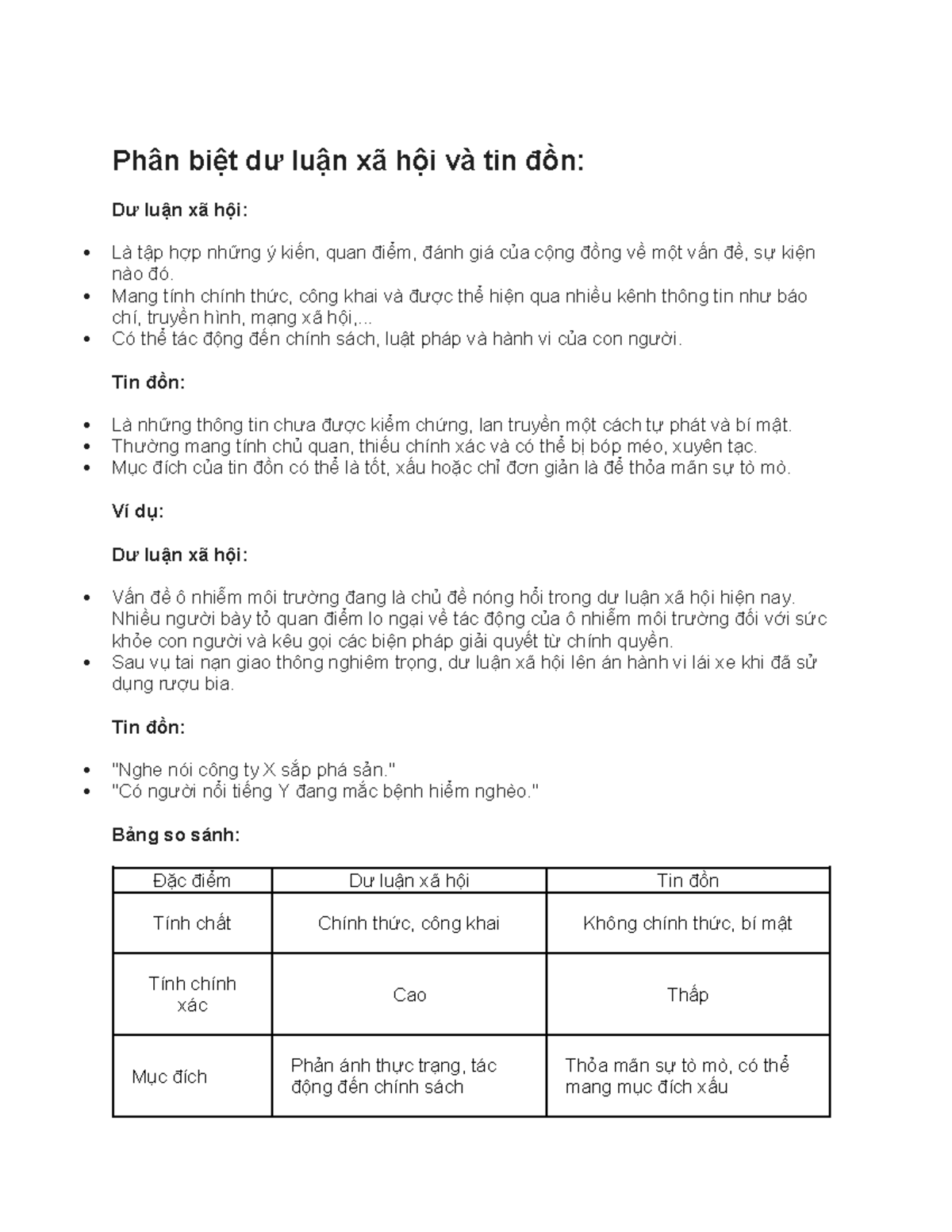 Phân biệt dư luận xã hội và tin đồn