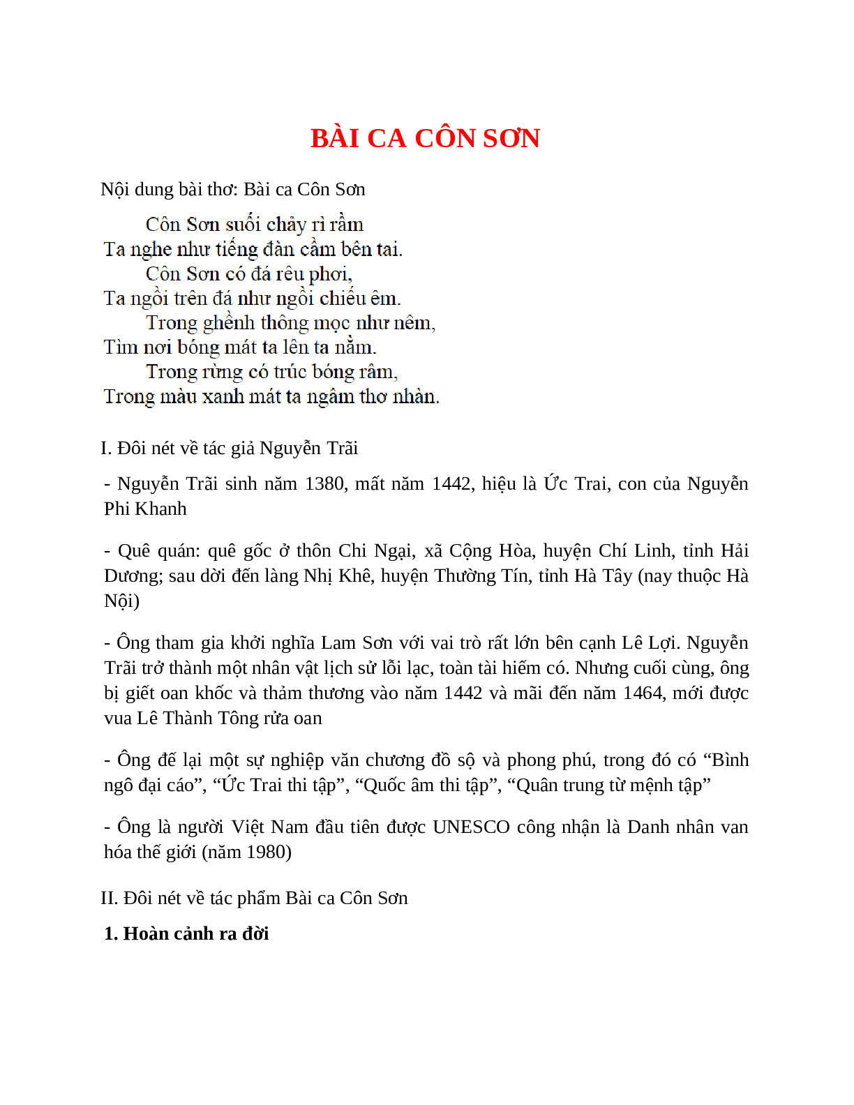 Phân tích Bài Ca Côn Sơn