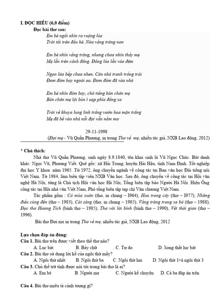 Phân tích bài thơ Đợi Mẹ