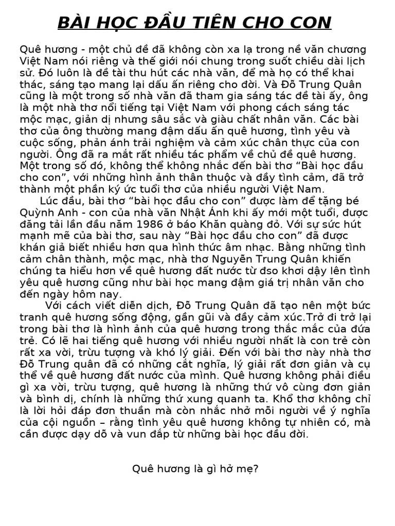 Phân tích bài học đầu cho con: Hướng dẫn chi tiết cho cha mẹ