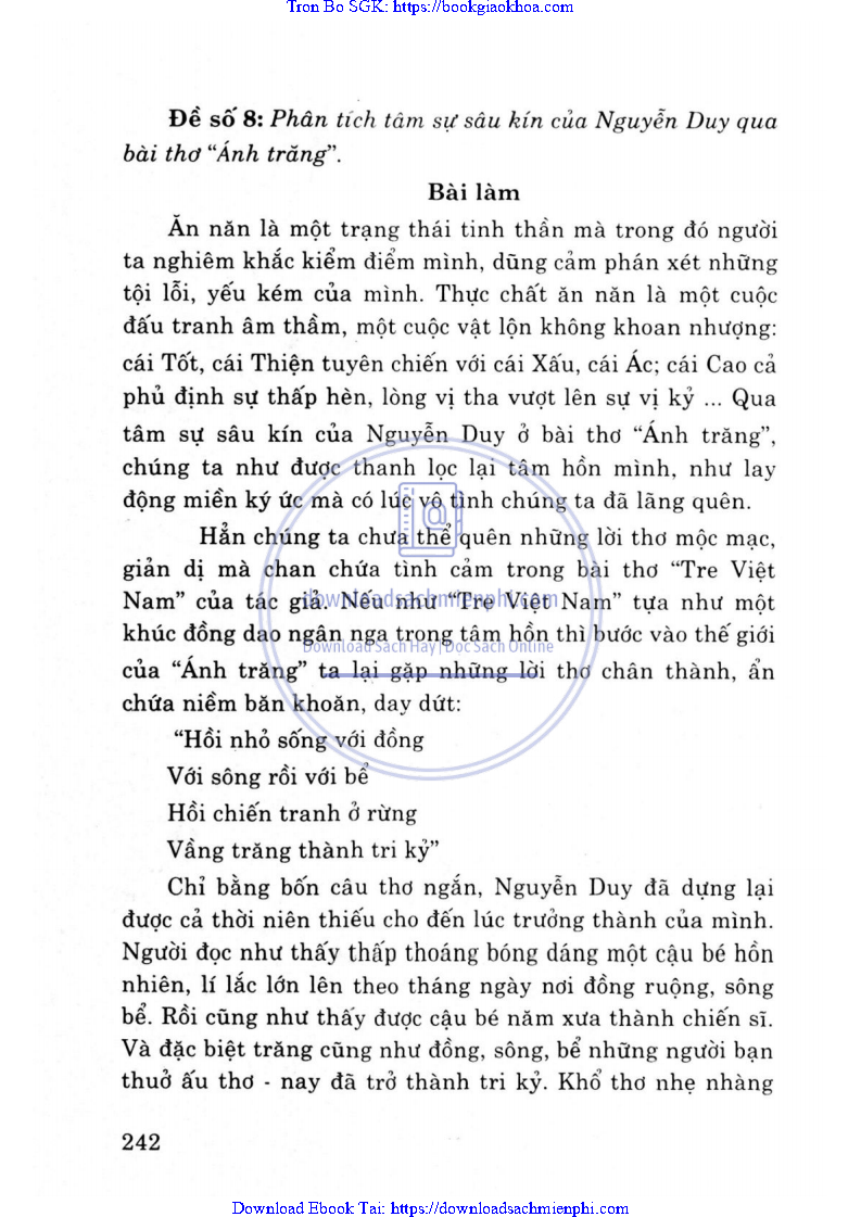 Phân tích bài thơ Ánh trăng - Học sinh giỏi