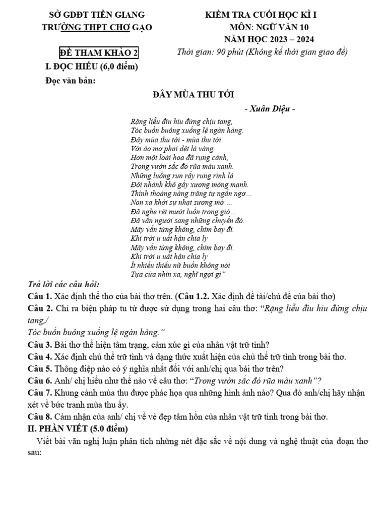 Phân tích bài thơ Đây mùa thu tới
