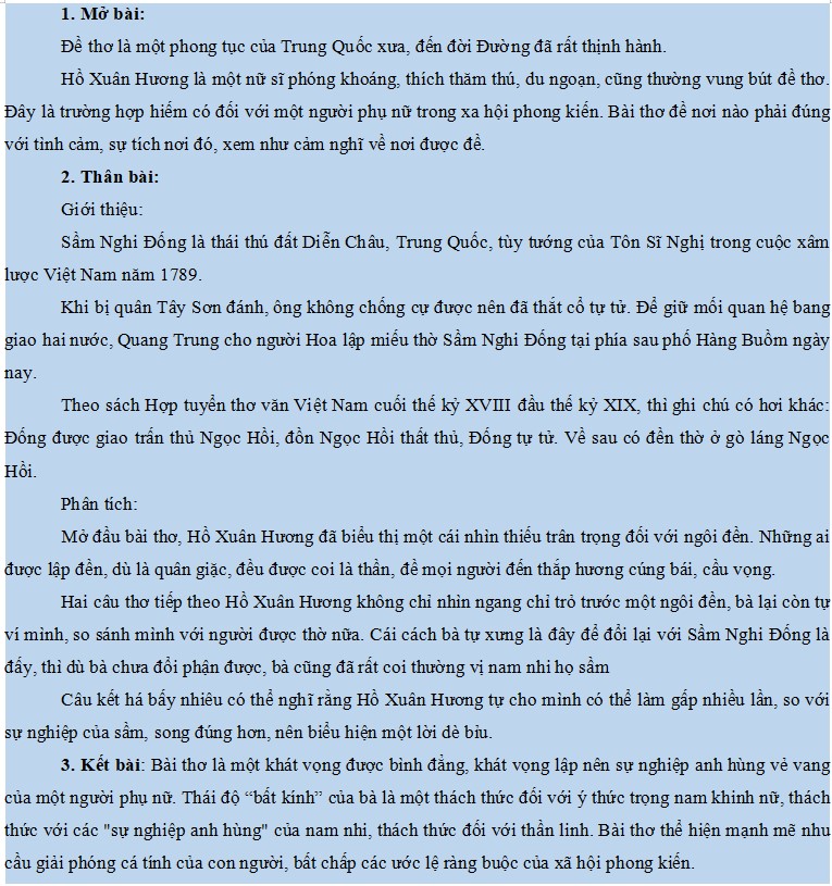 Phân tích bài thơ Đề Đền Sầm Nghi Đống