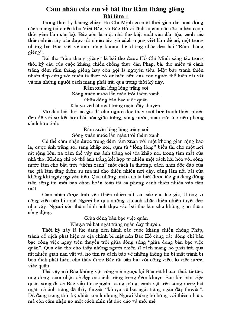 Phân tích bài thơ Rằm tháng Giêng