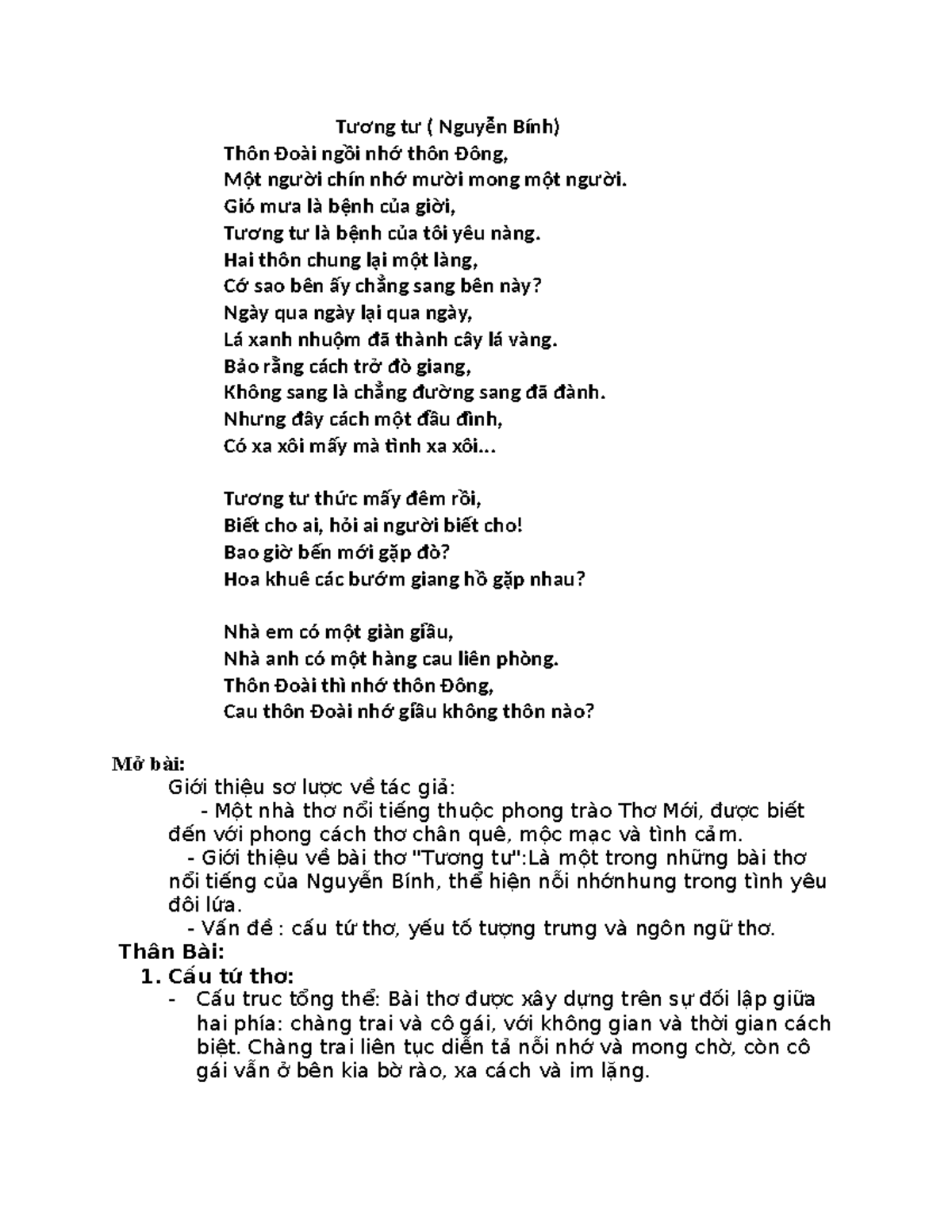 Phân tích bài thơ Tương tư
