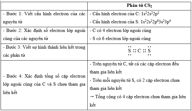 Trong công thức CS2 tổng số cặp electron lớp ngoài cùng của C và S chưa tham gia liên kết là Gallery 1