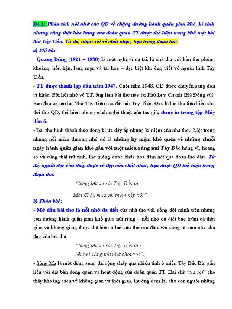 Phân tích đoạn thơ "Sông Mã xa rồi Tây Tiến ơi"