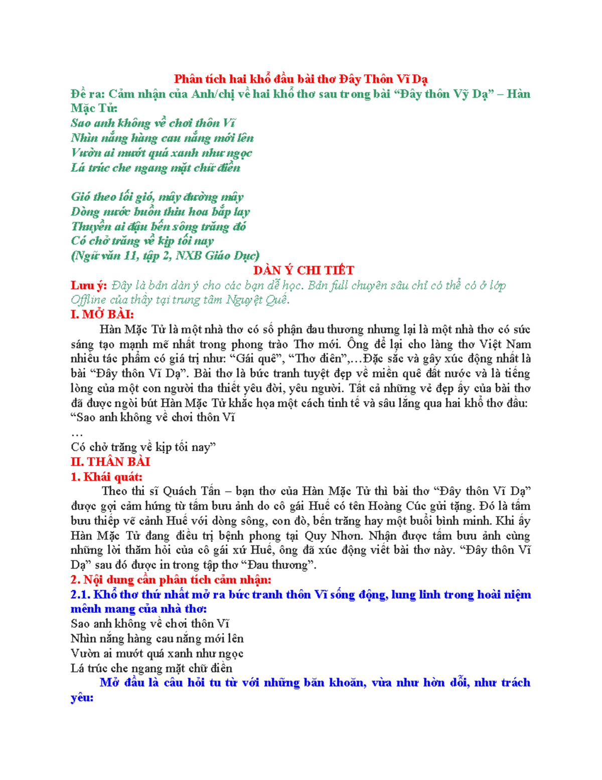 Phân tích khổ 2, 3 Đây thôn Vĩ Dạ Gallery 1