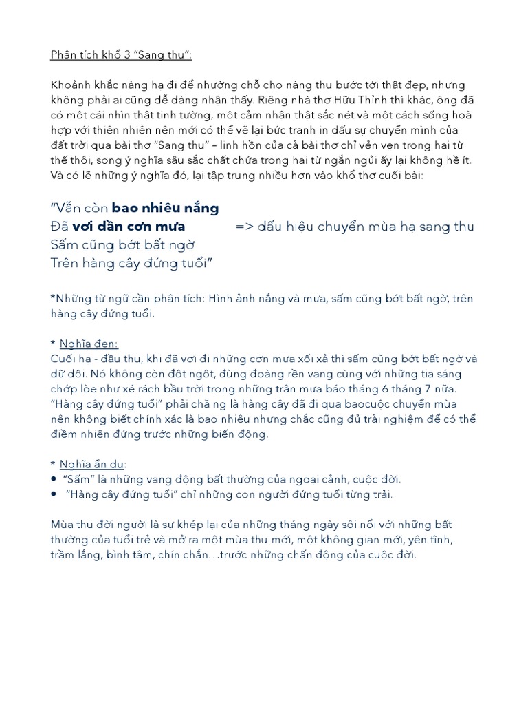 Phân tích khổ 3 bài Sang Thu