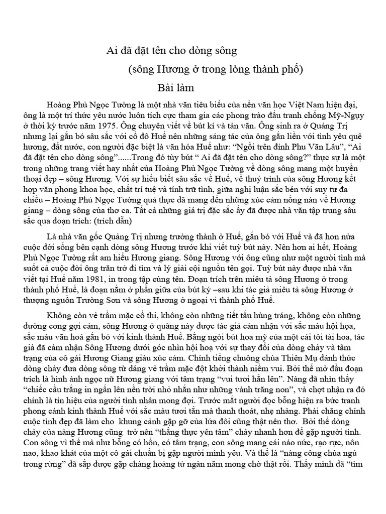 Phân tích vẻ đẹp của sông Hương trong lòng thành phố Huế