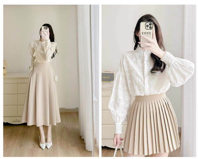 Chân Váy Xòe Xếp Ly Mặc Với Áo Gì? Gallery 2