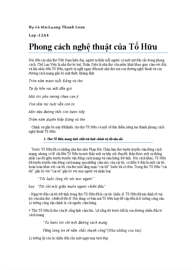 Phong cách nghệ thuật thơ Tố Hữu