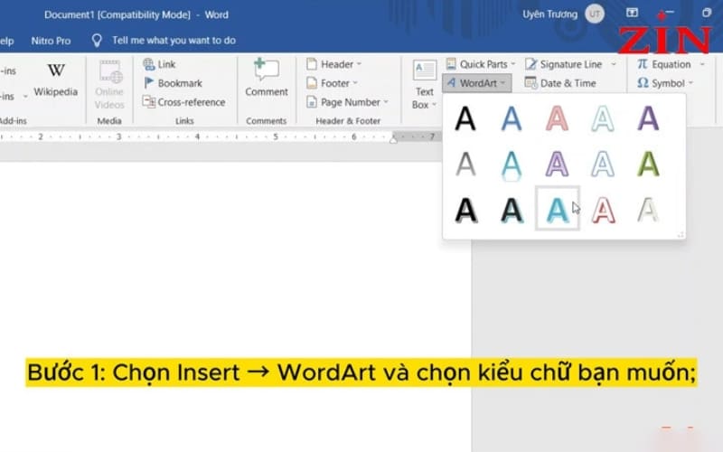 Uốn cong chữ trong Word Gallery 1